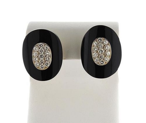 Van Cleef &amp; Arpels 18k Gold Diamond Onyx Earrings