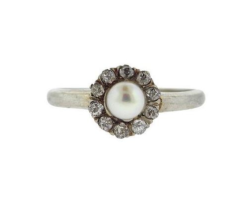 Antique 18k Gold Pearl Diamond Ring