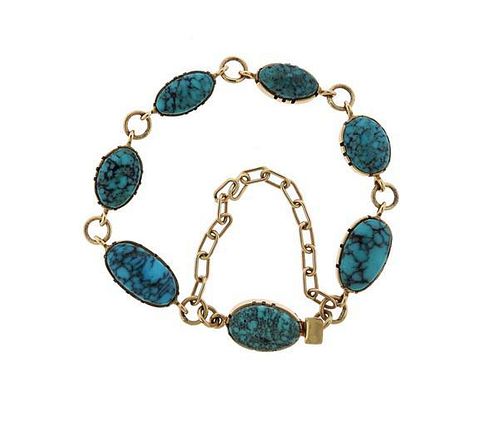 Native American 14k Gold Turquoise Bracelet