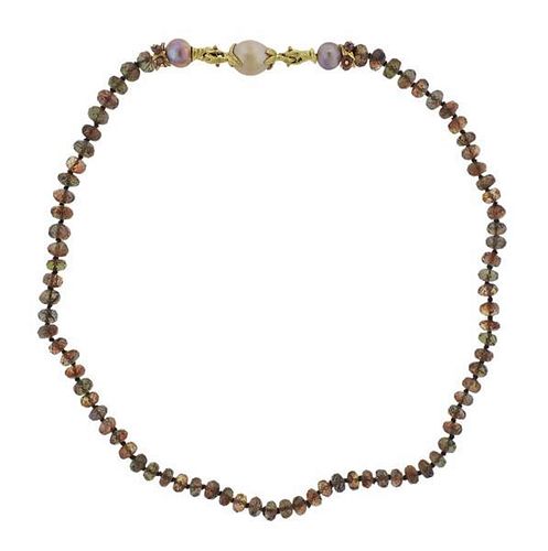 22k Gold Pearl Gemstone Bead Necklace