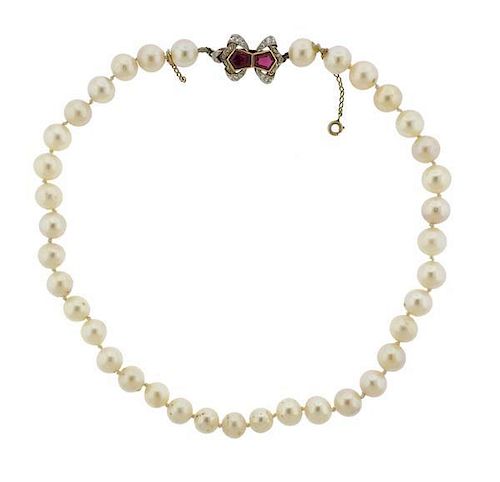 18k Gold Diamond Pearl Necklace