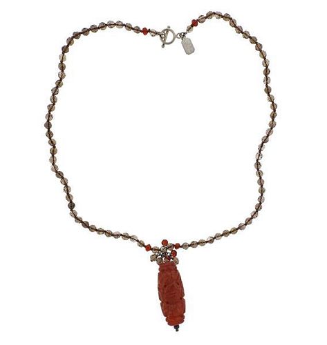 Kalan Sterling Carved Gemstone Bead Necklace