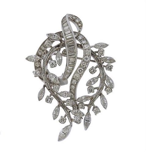 1950s Platinum Diamond Brooch Pendant
