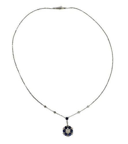 Gregg Ruth 18k Gold Diamond Sapphire Pendant Necklace