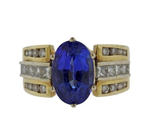 14k Gold Blue Stone Diamond Ring