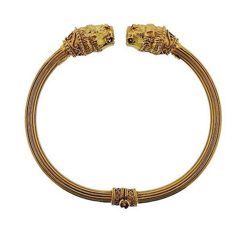 Lalaounis 18K Gold Red Stone Chimera Cuff Bracelet