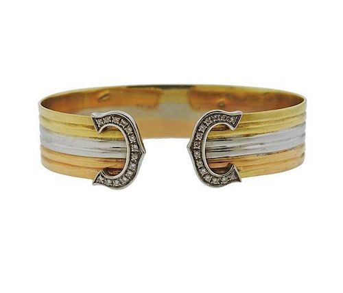 18K Tri Color Gold Diamond Cuff Bracelet