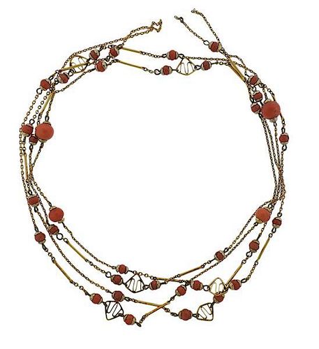 1920s Coral Bead Long necklace