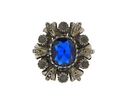 18K Gold Silver Blue Clear Stone Ring