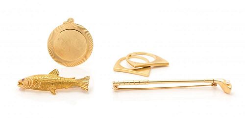 A Collection of 14 Karat Yellow Gold Jewelry, 12.40 dwts.