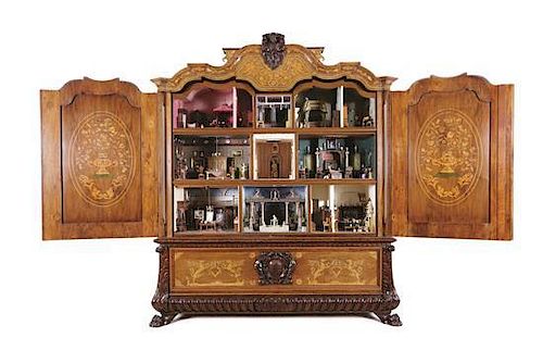 A Dutch Marquetry Cabinet House, Height 86 x width 75 x depth 25 inches.