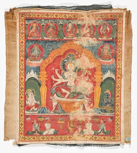 Antique Nepalese Shiva Mandala Paubha Painting