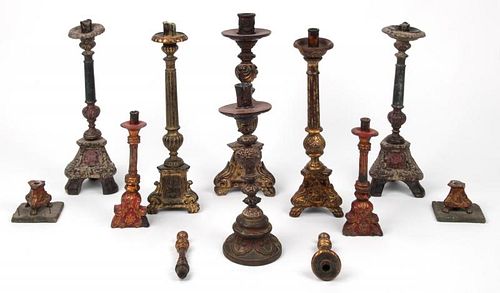 Collection of Gilt Wood French Indochine Candlesticks