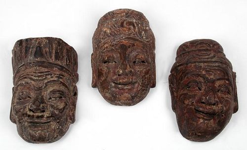 3 Antique Chinese Carved Wood Masks
