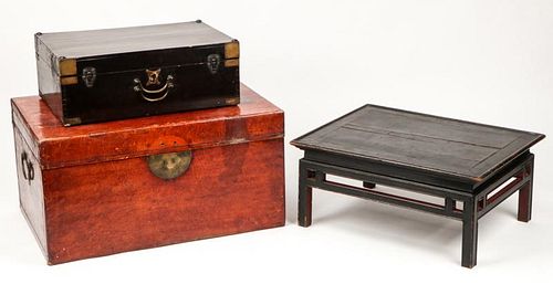 Pair of Chinese Wood Chests and Low Table