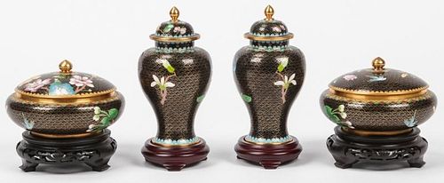Chinese Cloisonne Suite of Lidded Vases and Bowls