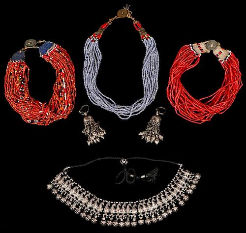3 Naga Bead Necklaces & Afghan Necklace and Earrings