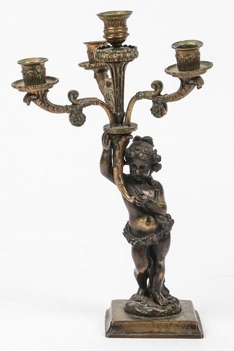 Antique Bronze Cupid Candelabra