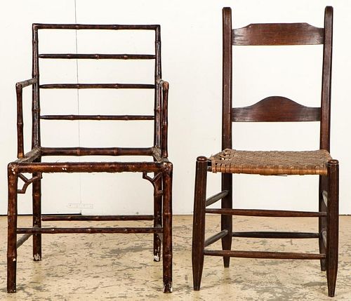 2 Antique Chairs: Bamboo Regency and Shaker