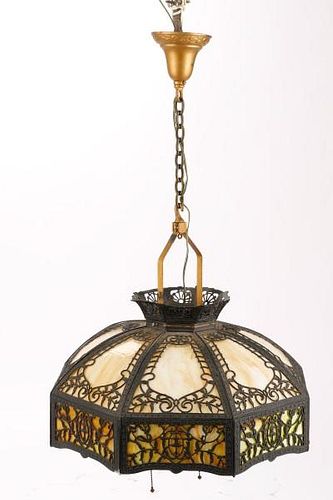 American Slag Glass Overlay Hanging Lamp
