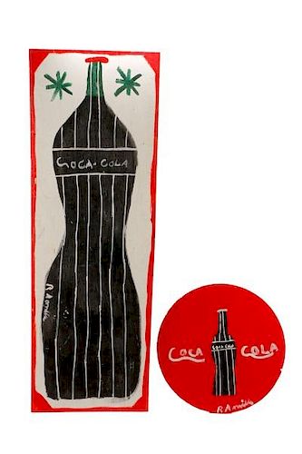 RA Miller 2 Painted Coca-Cola Signs on Wood