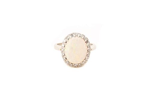 Ladies 14k White Gold, Opal, & Diamond Ring