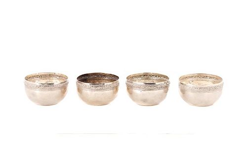 Set of 4 Silver Repousse & Hammered Bowls