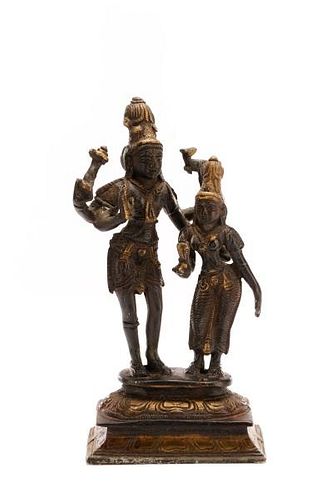 Indian Bronze Figural Group, Shiva & Um