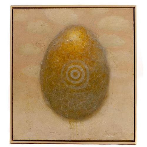 Kit Reuther, "Gilded Egg on Pink Sky", O/C
