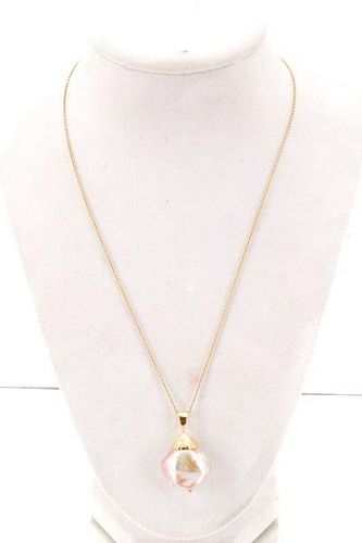 14k & Freshwater Baroque Pearl Pendant Necklace