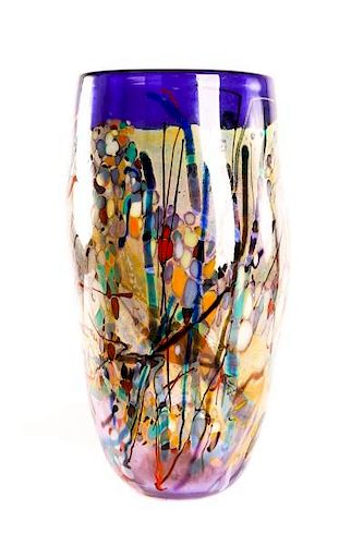 John Gerletti, Large Hand Blown Purple Glass Vase