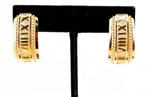 Pair, 14k Yellow Gold Roman Numeral Earrings