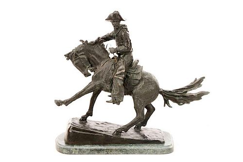 After Remington, "Cowboy" Bronze Sculpture