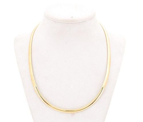 14k Yellow Gold Domed Omega Style Necklace
