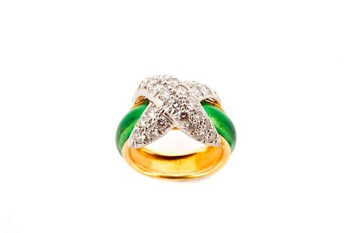 Pave X Enamel & Diamond Ring, After Tiffany & Co.