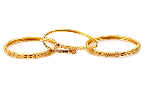 Three 22k Yellow Gold Bangle Bracelets, Stamped