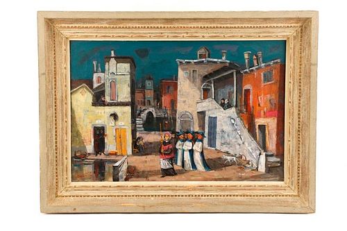 Louis Bosa, "Courtyard in Venice", Signed O/C