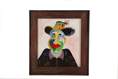 A. Riggs, "Gerty's New Hat" Acrylic on Wood
