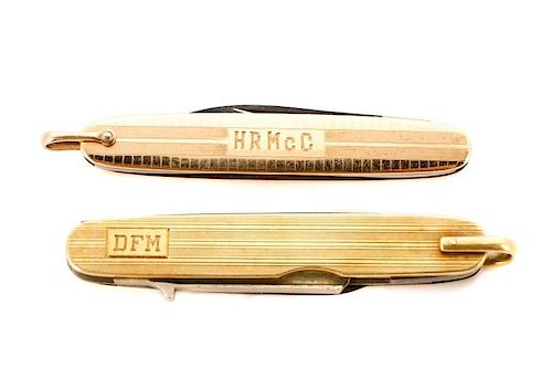 Two 14k Yellow Gold Monogrammed Pocket Knives