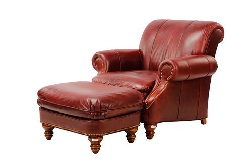 Leathercraft Red Leather Chair & Ottoman