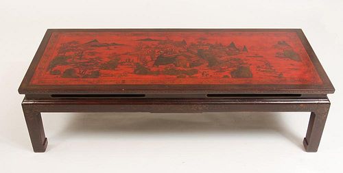 Chinese Low Table with Inset Red Lacquer Panel