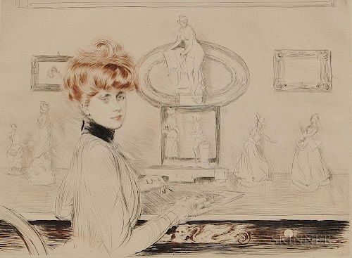 Paul César Helleu (French, 1859-1927)      Madame Helleu écrivant à sa table - les tanagras