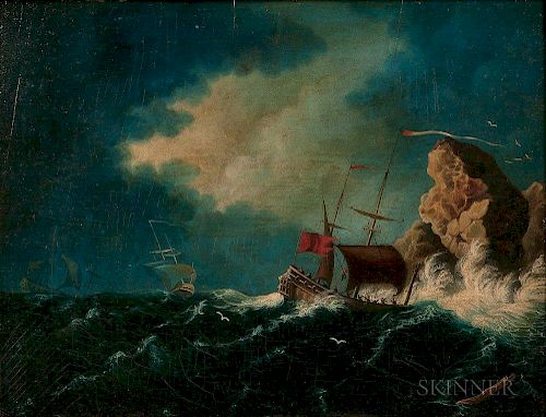 William LeStrange (British, 1782-1846)      Vessels in Storm