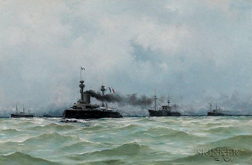 Henri Edmond Rudaux (French, 1870-1927)      French Battleships at Sea