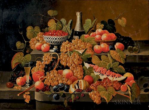 Attributed to Severin Roesen (German/American, 1815-1872)      Sumptuous Still Life with Fruit and Wine