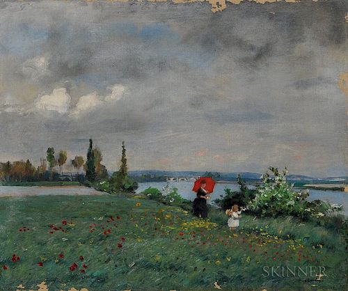 Fernand de Launay (French, 1838-1890)      The Red Parasol