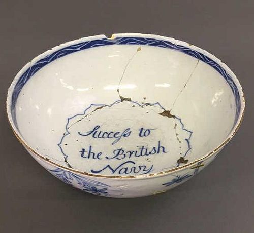 Early Delft Bowl "Success to the British Navy"