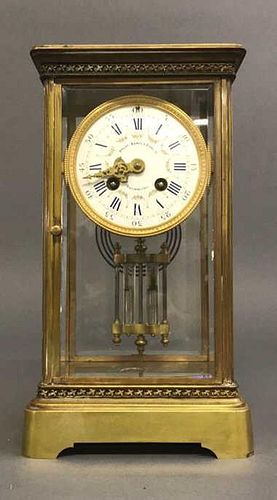 French Brass and Glass Mantel Clock