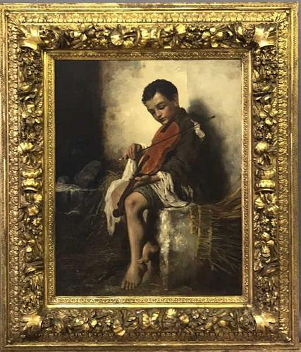J.L. Ronay Oil on Canvas of a Seated Boy