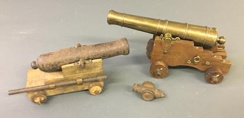 Brass and Mahogany Miniature Copy of a Cannon